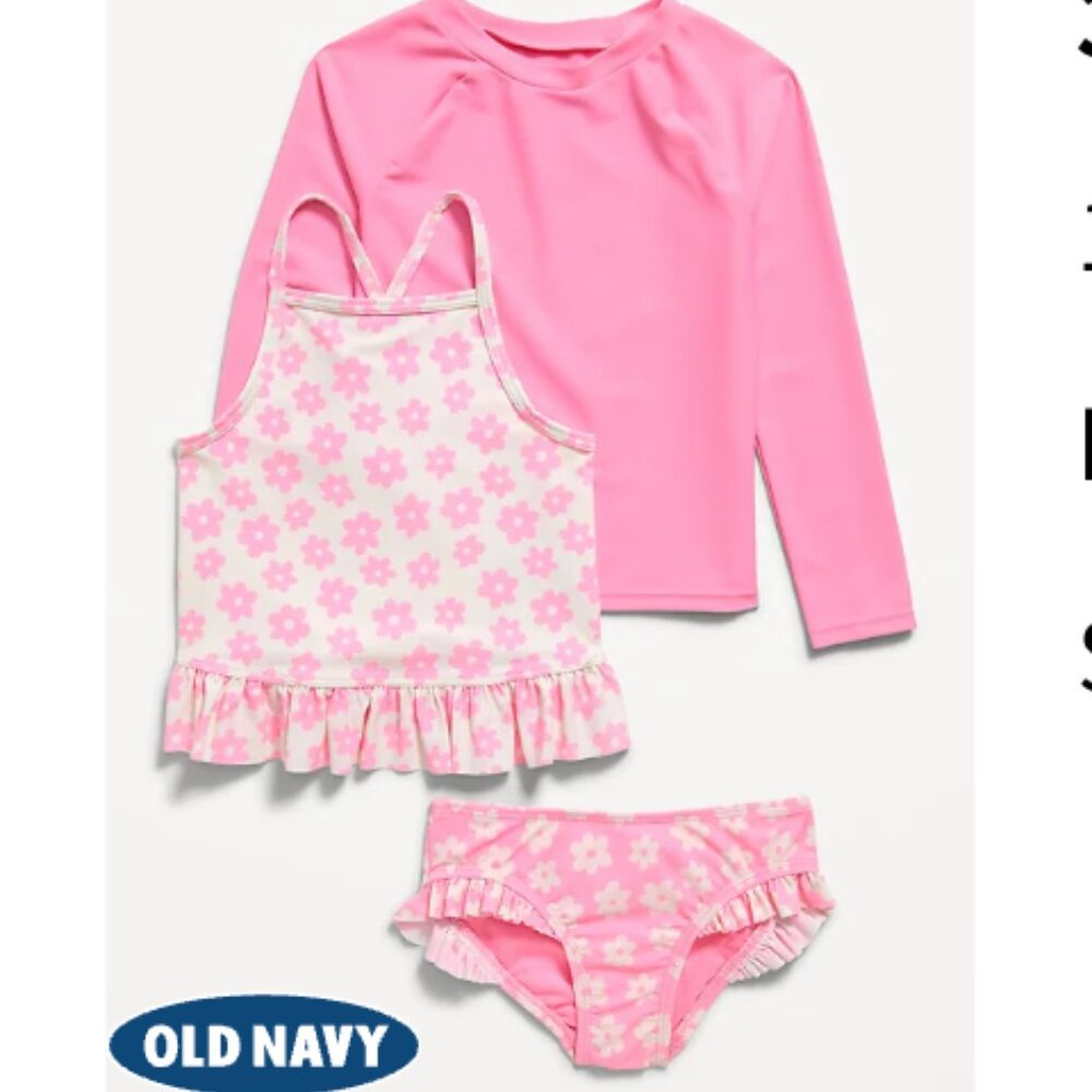 3-Piece Rashguard Cami Swim Set for Toddler & Baby 18-24 M | Pink Floral